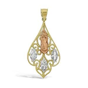 Real 14k Gold Virgin Mary Guadalupe Pendant Oro Charm 1.7"